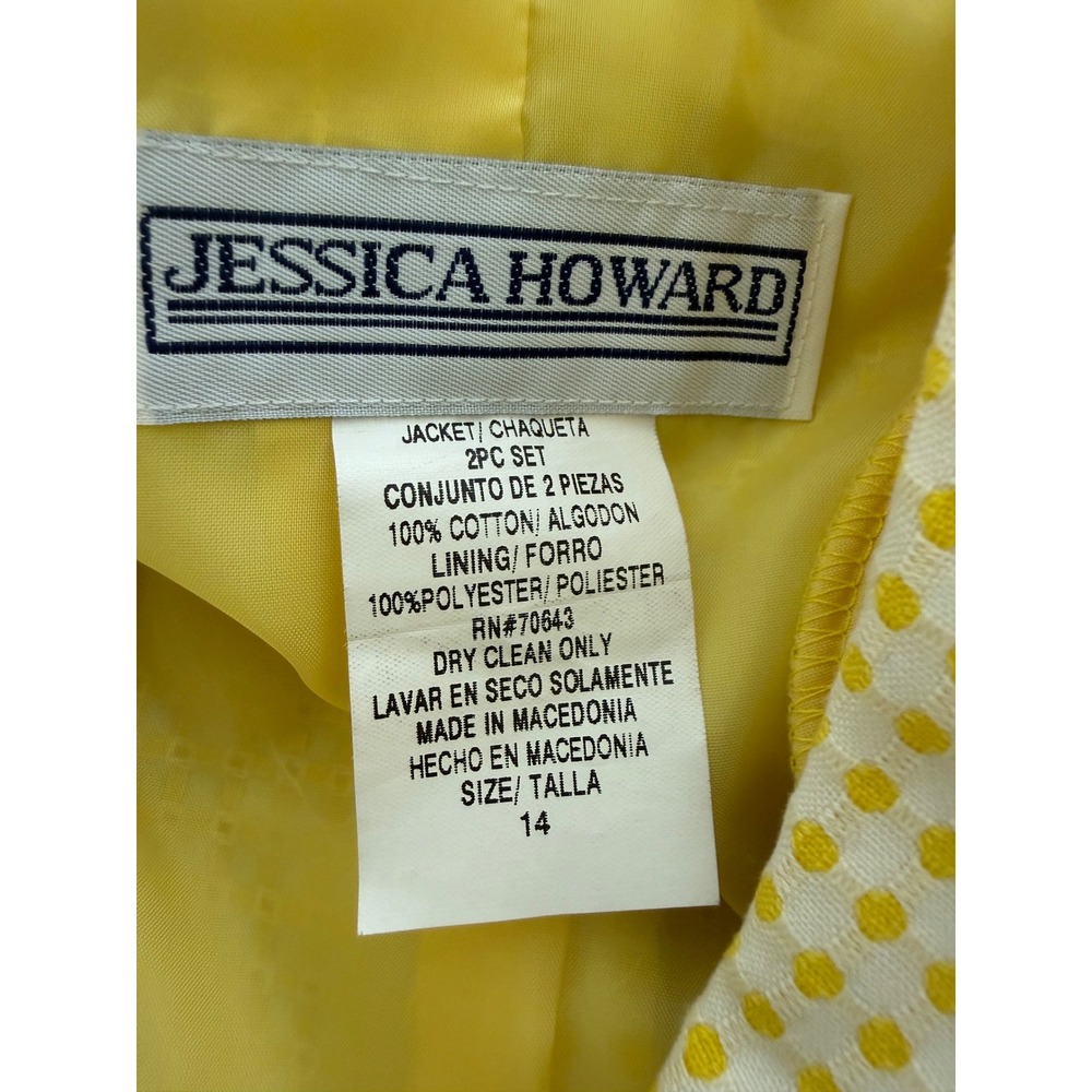 Jessica Howard Blazer Women 14 Yellow Excellent Polka Dot Cotton Button Front - Picture 2 of 5